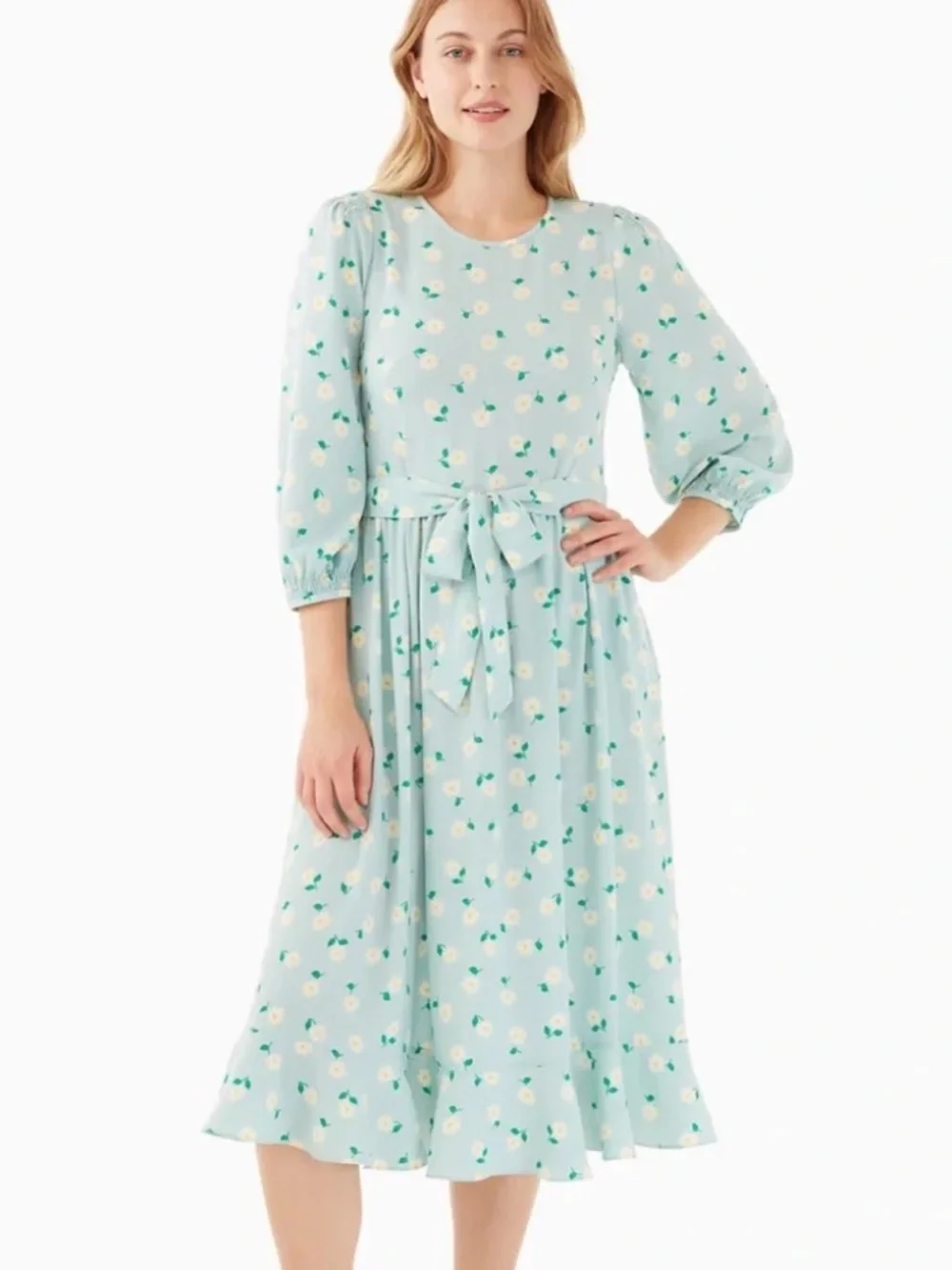 Kate Spade Dancing Asters Daisy Blue Smocked Midi Dress 6 Medium